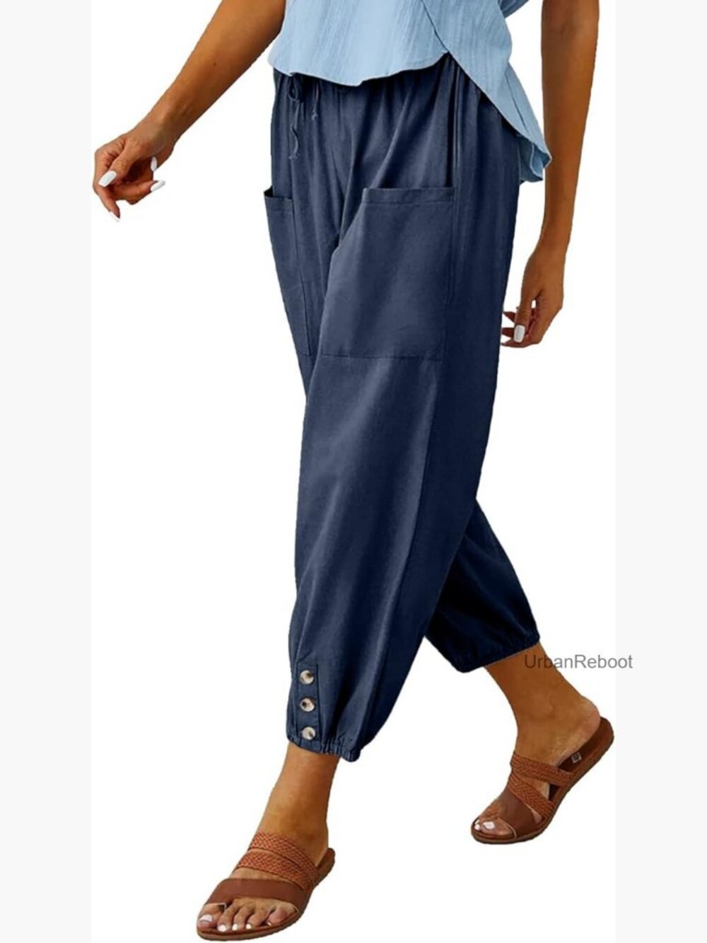 High Waist Wide Leg Cropped Capri Pants with Pockets